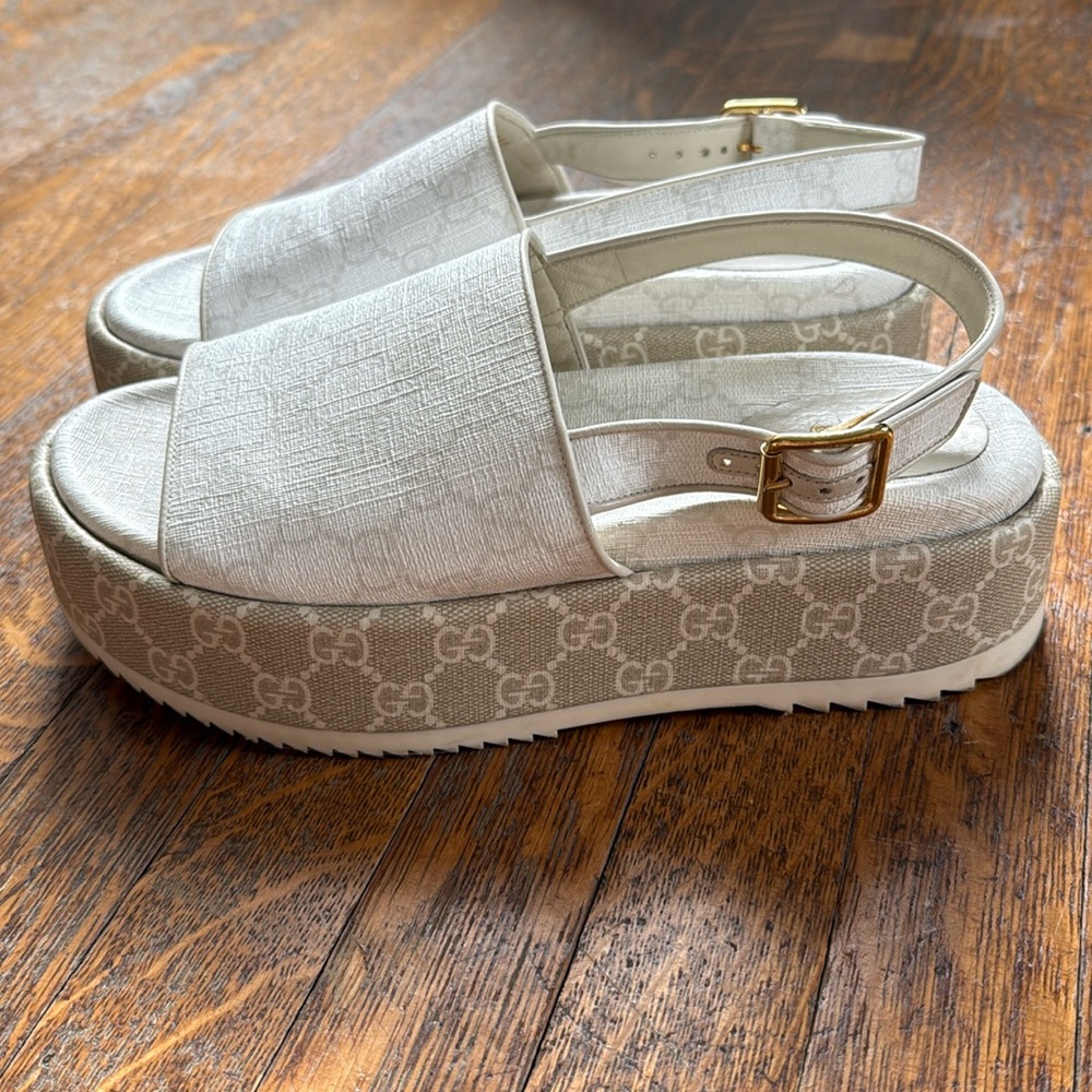 Gucci White Monogram Platform Sandals